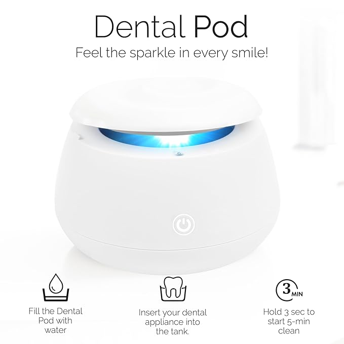 Ultrasonic Retainer Cleaner 48kHz – Dental Pod for Invisalign, Dentures & Mouth Guards – Deep Cleaning Machine for Retainers & Night Guards – 200ML Tank, One-Touch Operation – White