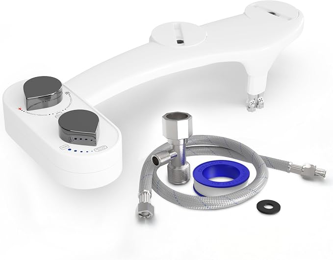 CLEAR REAR Bidet Attachment for Toilet Seat - Non-Electric with Self Cleaning Nozzles, Leak Proof Connectors, Adjustable Water Spray, Rear & Feminine Wash - Hygienic Bathroom Upgrades (White)