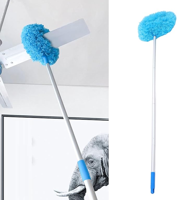 Long Handle Duster for Cleaning, 140cm 360 Degree Rotation Ceiling Fan Cleaner Microfiber Duster with Extension Pole for High Ceilings Furniture (Blue)