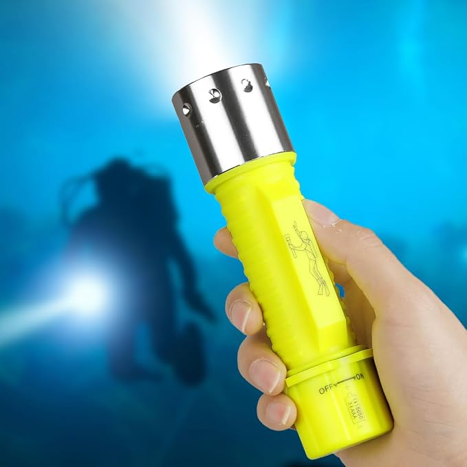 NAKCNM 2 Pack Diving Flashlight Underwater LED Scuba Dive Lights Super Bright IPX8 Waterproof 3 Modes for Outdoor Activities with Rechargeable Battery and Charger