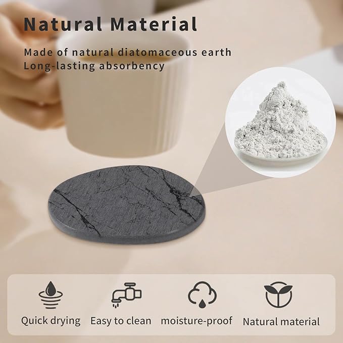 Diatomaceous Earth Coasters Set of 4，Super Absorbent Quick-Dry Heat-Resistant Drink and coffee Coasters, Modern Stone Irregular Design for Kitchen Counter and Coffee Table (Grey Coaster)