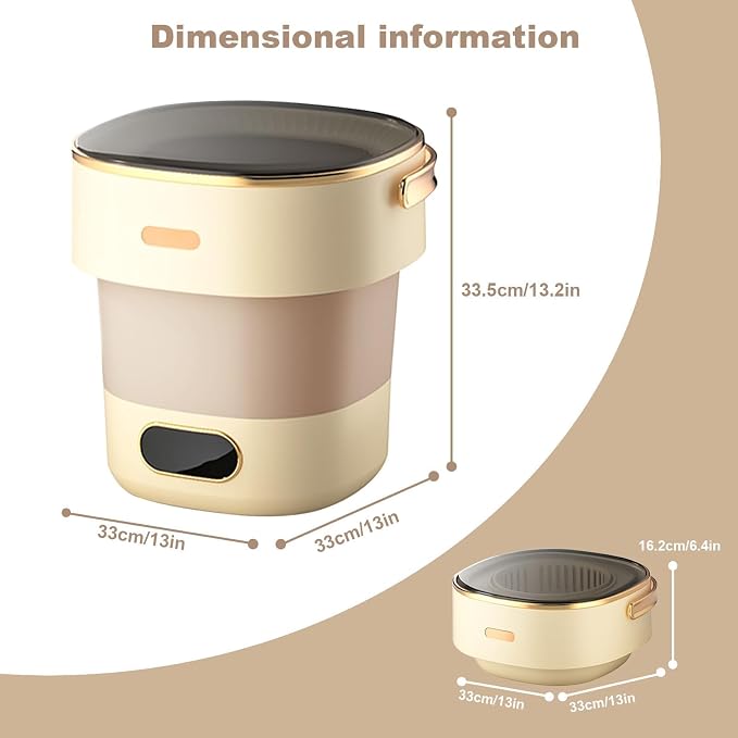 Folding Portable Washing Machine 13L, Mini Fully Automatic Washer Dryer Combo with Spin Basket, Collapsible Small Laundry Machine for Travel Camping RV Dorm Hotel