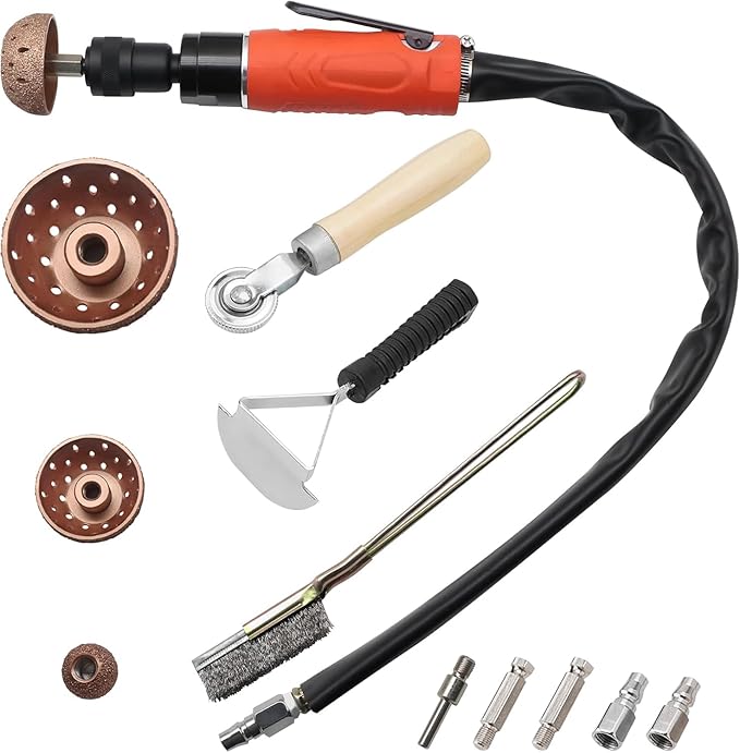 Low Speed Air Tire Buffer Kit, 2500 RPM Pneumatic Buffer Tool with Tungsten Buffing Wheels, Patch Roller and Inner Liner Scraper for Rubber Surface Prep and Patch Repair