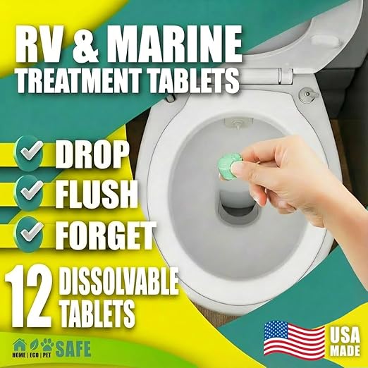 Green Pig Motorhome Accessories Must Have - Commercial Strength RV and Marine Holding Tank Treatment, Breaks Down Waste, 12 Dissolvable Tablets (65C)