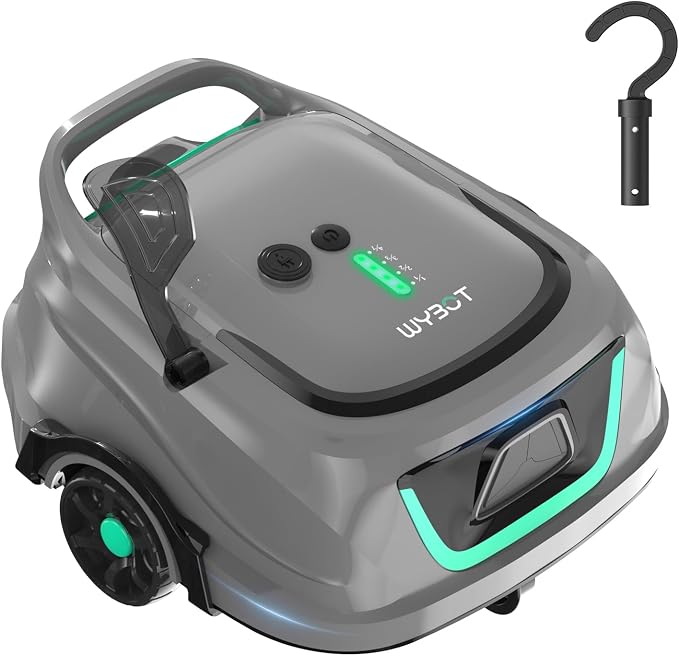 WYBOT A1 Robotic Pool Cleaner – Dual Layer Filtration, Strong Suction, 130 Mins Runtime, Robot Pool Vacuum for Above Ground & Flat Pools up to 1100 Sq. Ft., 4 Cleaning Modes (Tech Grey)