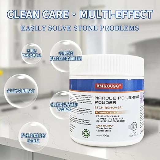 Granite Polishing Powder with Sponge Wiper & Glove, Marble Etch Remover - Professional Cleaner Compound for Granite, Marble, Quartz & Stone | Restores Shine, Removes Scratches & Etch