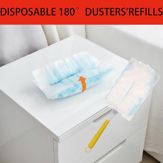 60 Pack Count Electrostatic Duster Refills Compatible with Duster, Multi-Surface Dusting Refills,Microfibre Dusters for Cleaning with 1Pcs Yellow Handle,Unscented
