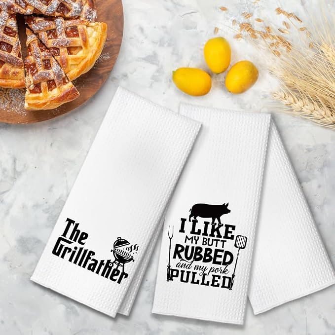 The Grillfather Kitchen Towels 2 Pack, BBQ Grilling Kitchen Towels Set for Men Women, Funny Birthday Home Warming Gifts for Men Husband Dad Boyfriend Friend, for Dad