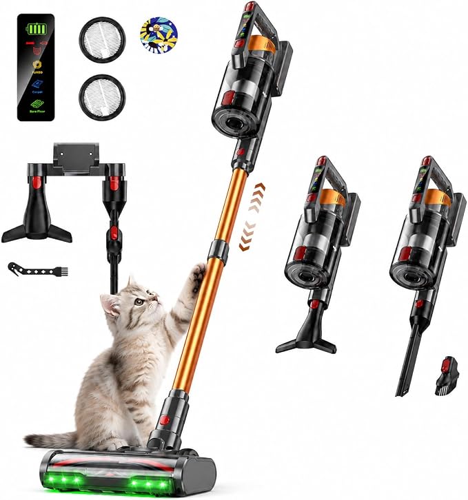 TechRise Cordless Vacuum Cleaner,55Kpa 650W 70-Min Stick Vacuum with LED Display,Anti-Tangle Brush & 8-in-1 Filter,Handheld Convertible,Multiple Charging,Vacuum Cleaners for Home/Pet Hair/Carpet/Floor