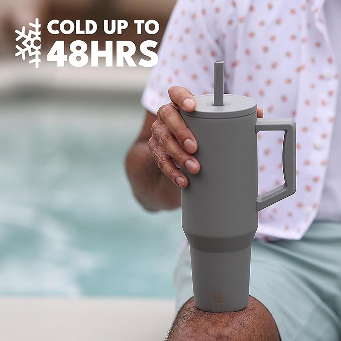 Elemental 40 oz Tumbler with Handle and Straw - Spill Proof Insulated Stainless Steel Commuter for Cold Beverages - Travel Coffee Mug with 2 Straws & Spill Proof Lid - 40oz - Graphite