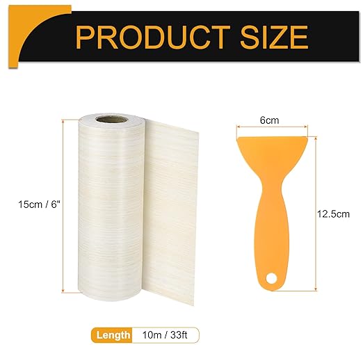 HARFINGTON Wood Grain Repair Tape 6 Inch x 33ft Self Adhesive Repair Patch Tape Simulated Wooden Floor Tapes with Plastic Scraper for Tables Doors Windows Furniture, White Poplar