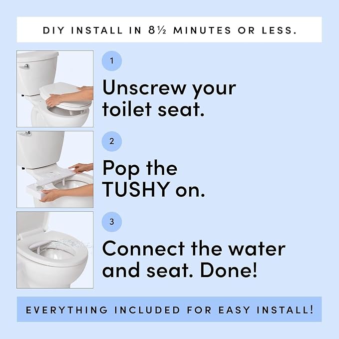 TUSHY Fresh Ultra-Slim Starter Bidet Attachment for Toilet | Non-Electric, Adjustable Water Pressure, Cool Water Rear Wash, Self-Cleaning | Fits Elongated & Round Toilets, Easy 10 Min Install, Silver
