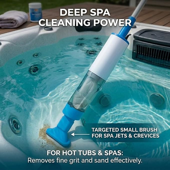 Handheld Pool Vacuum for Above Ground Pools, Cordless Pool Cleaner for Hot Tubs & Spas, 60 Min Runtime, 91in Reach with Poles, Dual Brush Heads, Cleans Sand&Debris&Algae, OVIA OCEAN10