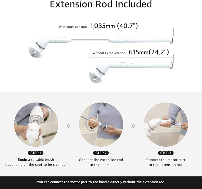 ABKO Electric Spin Scrubber Cordless Lightweight Cleaning Replaceable Brush Head Adjustable Extension Rod for Tile Bathtub Floor Bathroom Kitchen BC01