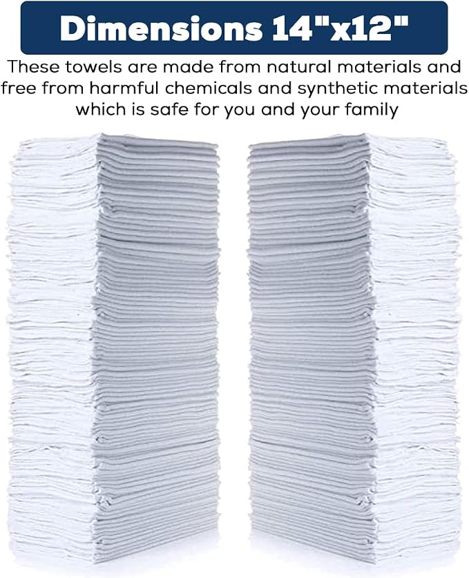 Simpli-Magic Cotton Shop Towels 14"x12" (90 Pack) – Reusable Cleaning Shop Rags for Automobiles, Industries, Garage and Homes (White)