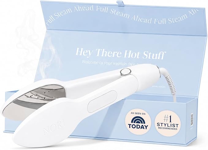 Nori Press Travel Steam Iron - Handheld Iron With Optional Steam Feature - No Ironing Board Required - Easy to Use w/ 6 Fabric Settings - Removes Wrinkles - User Manual Included -White