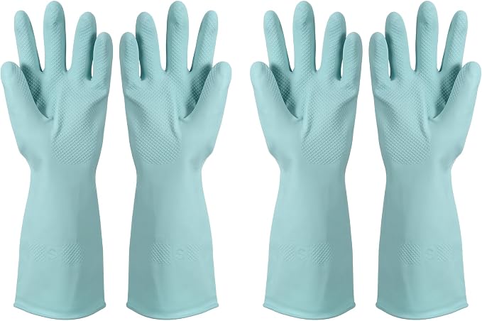 uxcell Rubber Cleaning Gloves, Reusable Household Dishwashing Long Rubber Gloves