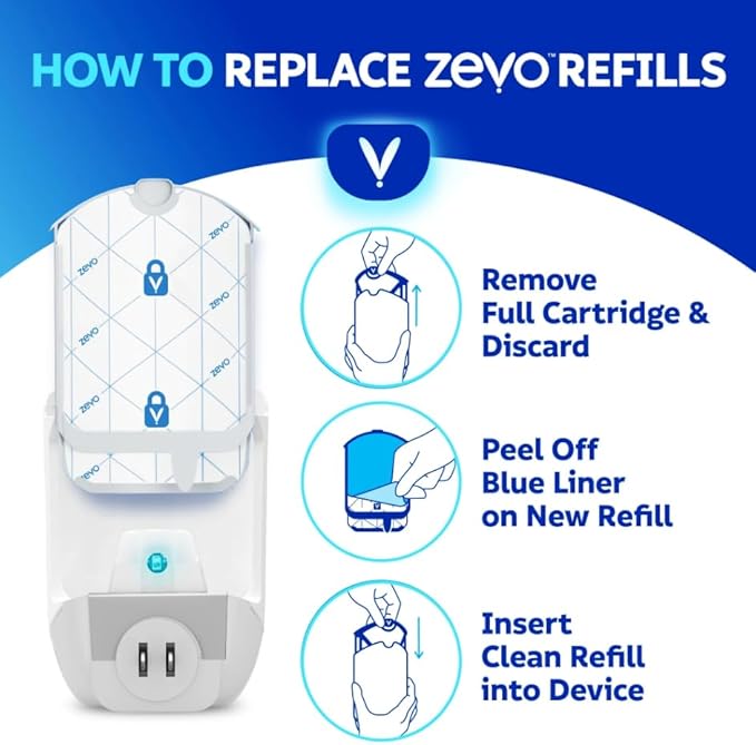 Zevo Flying Insect Trap Refills, 8 Pack Refill Cartridges for Plug-in Insect Trap, Long-Lasting Indoor Bug Control
