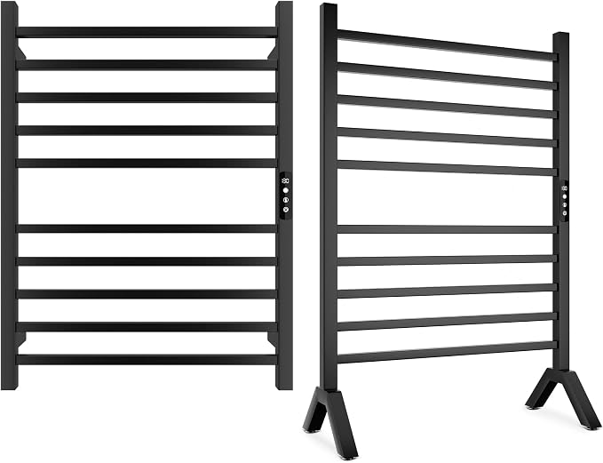 Poloma Wall Mounted & Freestanding Towel Warmer Rack for Bathrooms, Electric Heated Towel Rack Heater, Stainless Steel, Matt Black. CSA Certified.