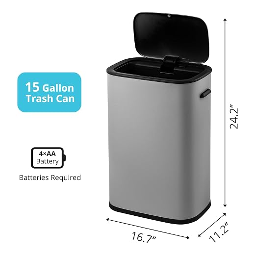 Fashionwu 55L/14.5 Gallon Kitchen Trash Can, Automatic Trash Can with Touch-Free and Motion Sensor, Anti-Fingerprint Silent Design, Suitable for Bedroom, Bathroom, Kitchen, Office, Gray
