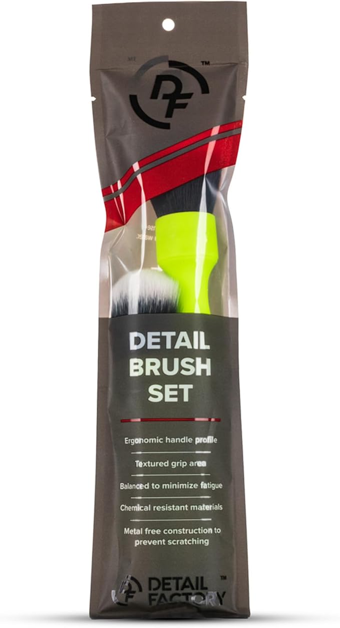 Detail Factory - Synthetic Detailing Brush Set - Long & Short Brush - Ultra-Soft Interior Car Cleaning Brushes for, Screens, Emblems, & Tight Spaces - Lime Green