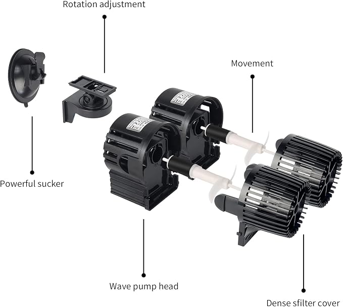 UPETTOOLS 6340 GPH Aquarium Circulation Pump, 360° Wave Maker | Adjustable 24W Powerhead for 120-200 Gal Fish Tanks. Ensures Optimal Water Flow & Fish Health