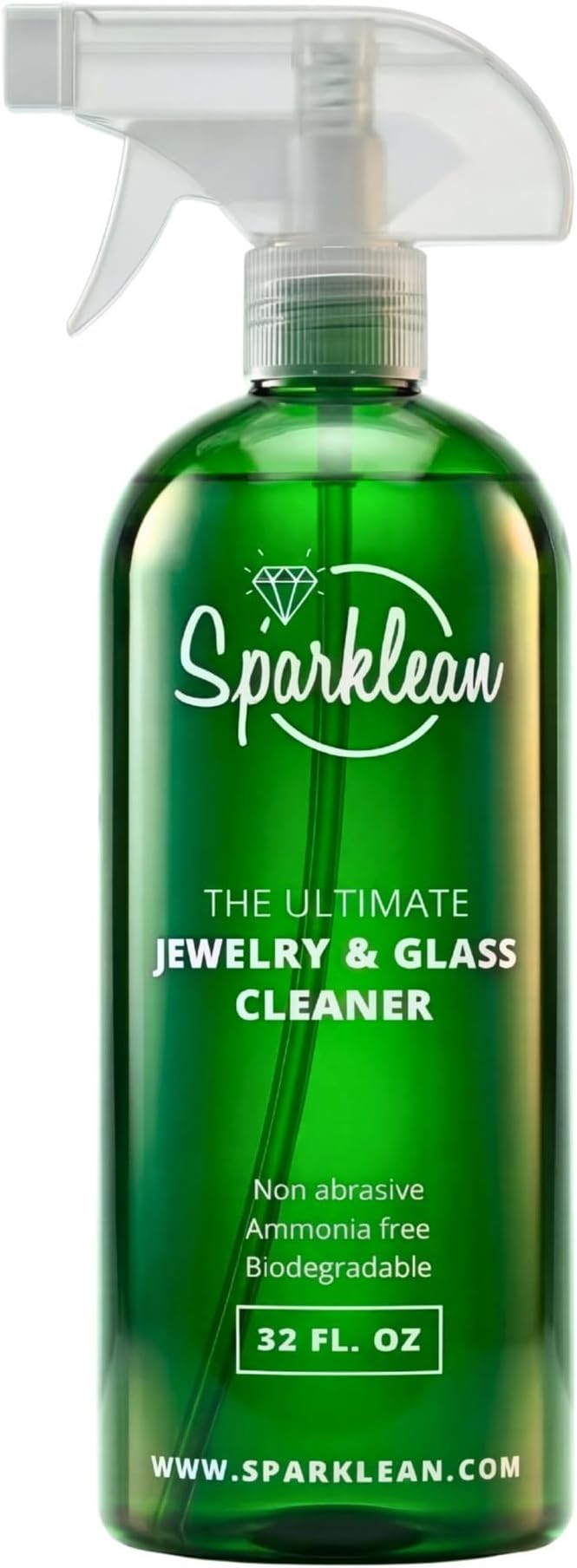 SPARKLEAN Jewelry Cleaner Spray 32oz · Bulk Refill + Ultrasonic Compatible · Safe on Gold, Silver, Diamond, Pearl · Anti-Fog Eyeglass + Lens Spray · Ammonia-Free pH-Balanced · Made in USA Since 2000