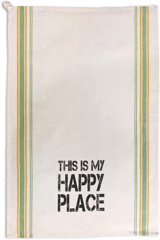 Style In Print Custom Decor Kitchen Towels This is My Happy Place Inspiration & Motivation Happiness Cleaning Supplies Dish Towels Green Stripe Design Only
