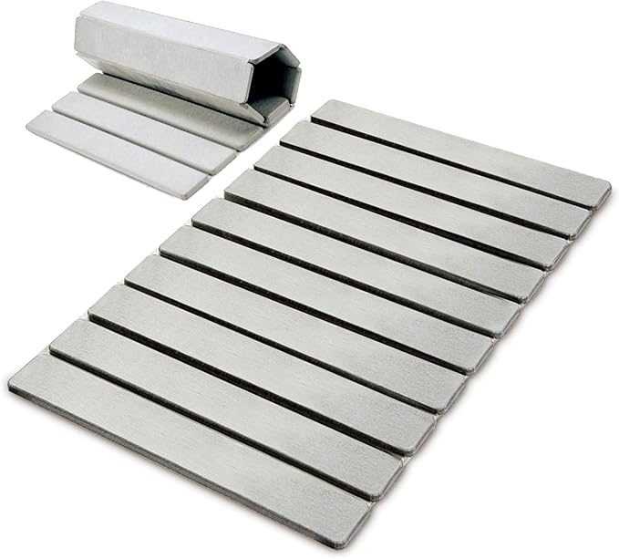 Collapsible Quick Drying Dish Mats, Stone Drying Mat for Kitchen Counter - 24x16 Inches Foldable Quick-Drying Diatomaceous Earth, Super Absorbent, Non-Slip, Kitchen Countertops Suitable (White)