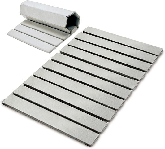 Collapsible Quick Drying Dish Mats, Stone Drying Mat for Kitchen Counter - 24x16 Inches Foldable Quick-Drying Diatomaceous Earth, Super Absorbent, Non-Slip, Kitchen Countertops Suitable (White)