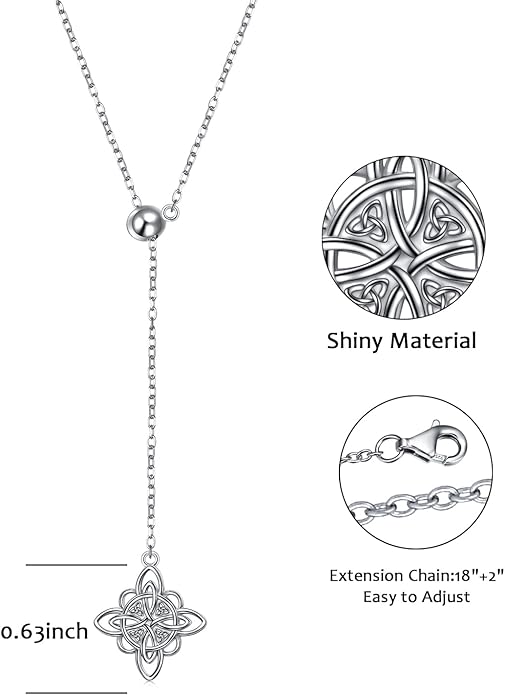 FLYOW 925 Sterling Silver Good Luck Irish Jewelry Celtic Knot Pendant Necklace for Women Birthday Graduation Gift