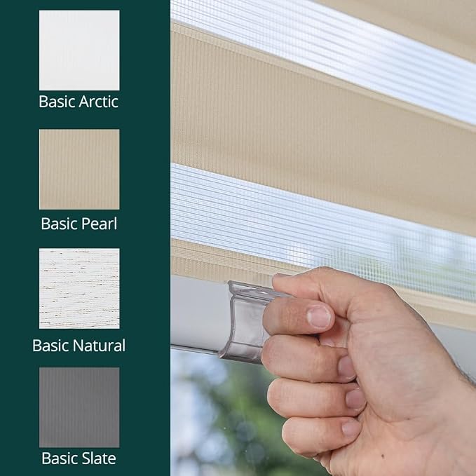 CHICOLOGY Zebra Blinds , Roller Window Shades , Blinds for Windows , Roller Shades for Windows , Window Shades for Home , Window Shades , Pull Down Shades for Windows , 55"W X 72"H , Basic Pearl