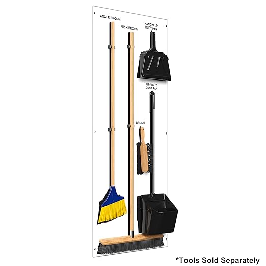 Clean & Sweep 5S Shadow Board/Wall Mount Broom Holder, 68" x 30" Board, 5S Cleaning Station - Board Only, Tools Sold Separately, Made in The USA by AccuformNMC, White/Black, PSB714WTBK