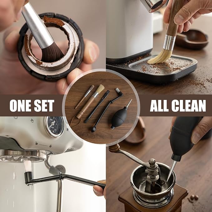 Coffee Grinder Cleaning Kit - 5Pcs Large Soft Brush, Small Hard Brush, Group Head Brush, Long-reach Brush & Air Blower for Coffee & Espresso Machine Parts & Accessories
