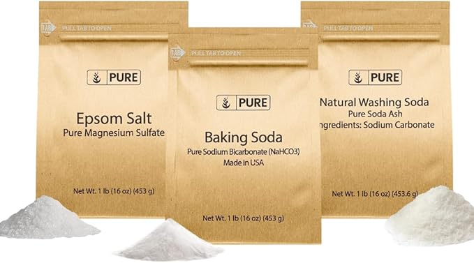Pure Original Ingredients Washing Soda, Epsom Salt, and Baking Soda Bundle, 1 lb Each, Laundry, Cleaning