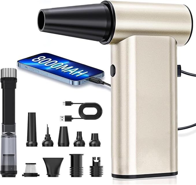 Compressed Air Duster, 300000RPM Aluminum Electric Air Duster, Rechargeable Cell Phone Charger, 4-Gear Handheld Blower Vacuum Cordless, Dust Blower for Keyboard/Computer/House/Outdoor and Car