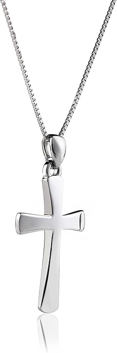 Sterling Silver Cross Necklace for Women 925 Sterling Silver Polished Curved Cross Pendant Necklace Handmade Crosses Religious Jewelry Gift