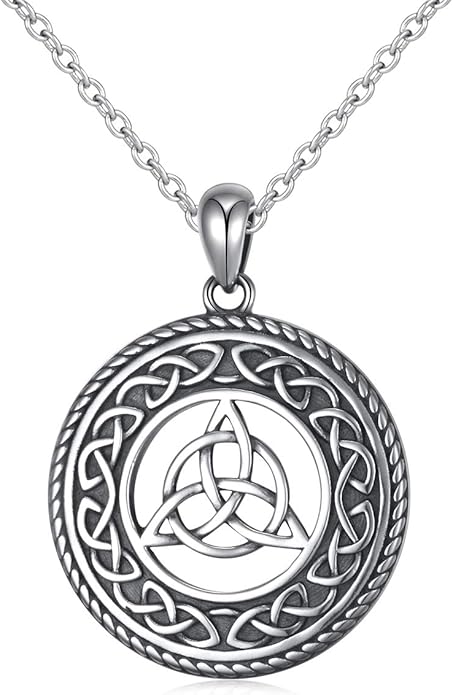 DAOCHONG 925 Sterling Silver Jewelry Oxidized Good Luck Irish Knot Celtic Medallion Round Pendant Necklace, 20 inch