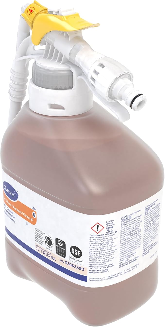 Diversey Stride Citrus Neutral Cleaner, RTD Dispensing System, 5 Liter | Low Foam, No Rinse, Film Free, Hard Surface Cleaner, Floor Care, Citrus Scent