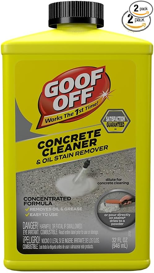 FG820 32OZ Goof Off, 32 OZ, Degreaser, Removes Embedded Oil from Concrete, No Scrubbing, No Rinsing, Liquid Dries to Powder, Easy to Use Pack of 2