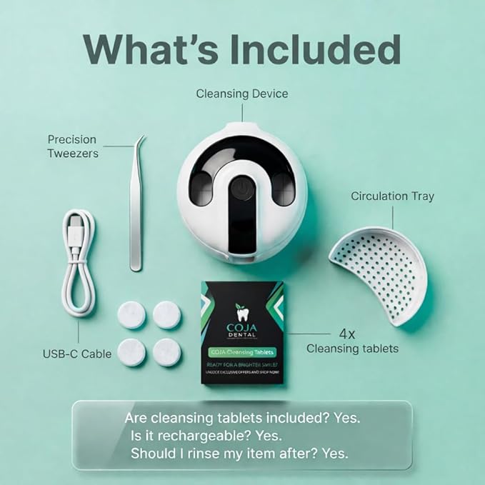Cleansing Pod PRO + UV | Rechargeable Ultrasonic Retainer Cleaner Machine | 48kHz Ultrasonic Dental Pod for Mouthguard, Dentures & Aligners | 3 Cleaning Modes | Tablets Included