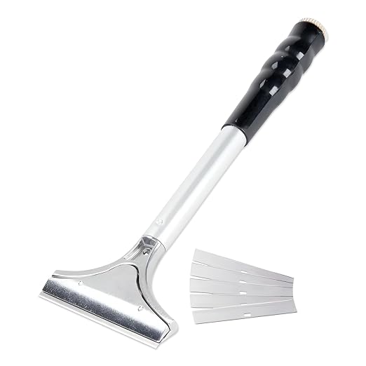 OCS Parts 12-Inch Flat Top Grill Scraper with 4" Scraper Blade | Heavy-Duty Multipurpose Scaper for Grills, Griddles and Kitchen Surfaces | Includes Five Scraper Blades Stored Inside Handle
