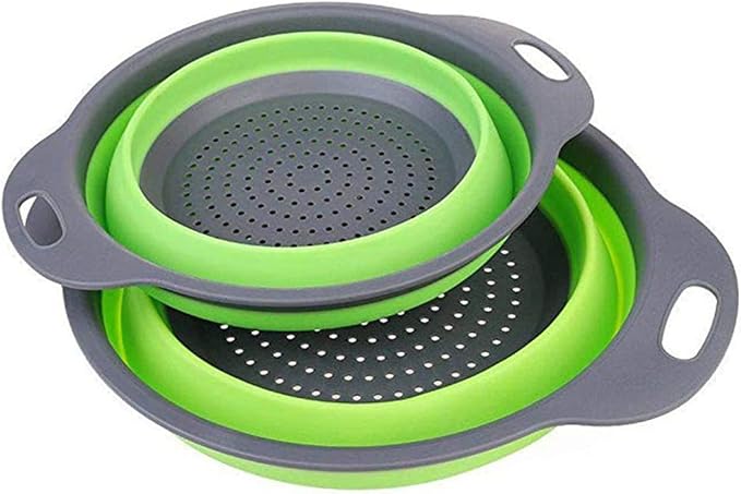 New Version 11Pack Silicone Kitchen Strainer Collapsible Colander with Foldable Silicone Measuring Spoon Measuring Cup Kitchen Good Tools (Green) 9.6 * 1.1