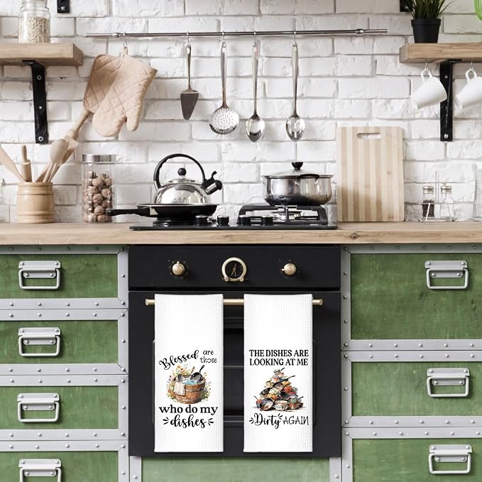 The Dishes are Looking at Me Dirty Again Kitchen Towels 2 Pack, Kitchen Towels Set, Funny Kitchen Towels with Saying, New Home Housewarming Gifts for Wife Neighbor Friends