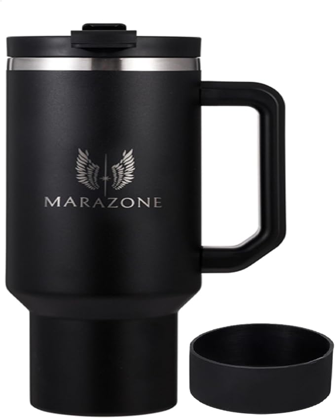 MARAZONE 40 oz Stainless Steel Tumbler with Handle, Lid and Removable Silicone Boot | Leakproof Travel Mug | Cupholder Compatible | Insulated Cup for Hot or Cold Drinks | BPA-Free - Midnight