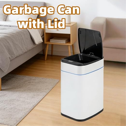 Garbage Can with Lid, Intelligent Sensor Opening and Closing, Small Garbage Can for Living Room, Bedroom, Kitchen and Bathroom (1, Square Gold)