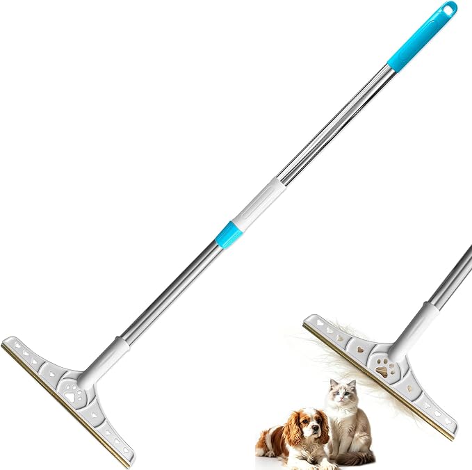 Carpet Rake for Pet Hair Removal, Large Head Carpet Scraper | 28 - 55" Adjustable Handle, Copper Blade, Gentle on Carpet, Lifts Embedded Pet Hair