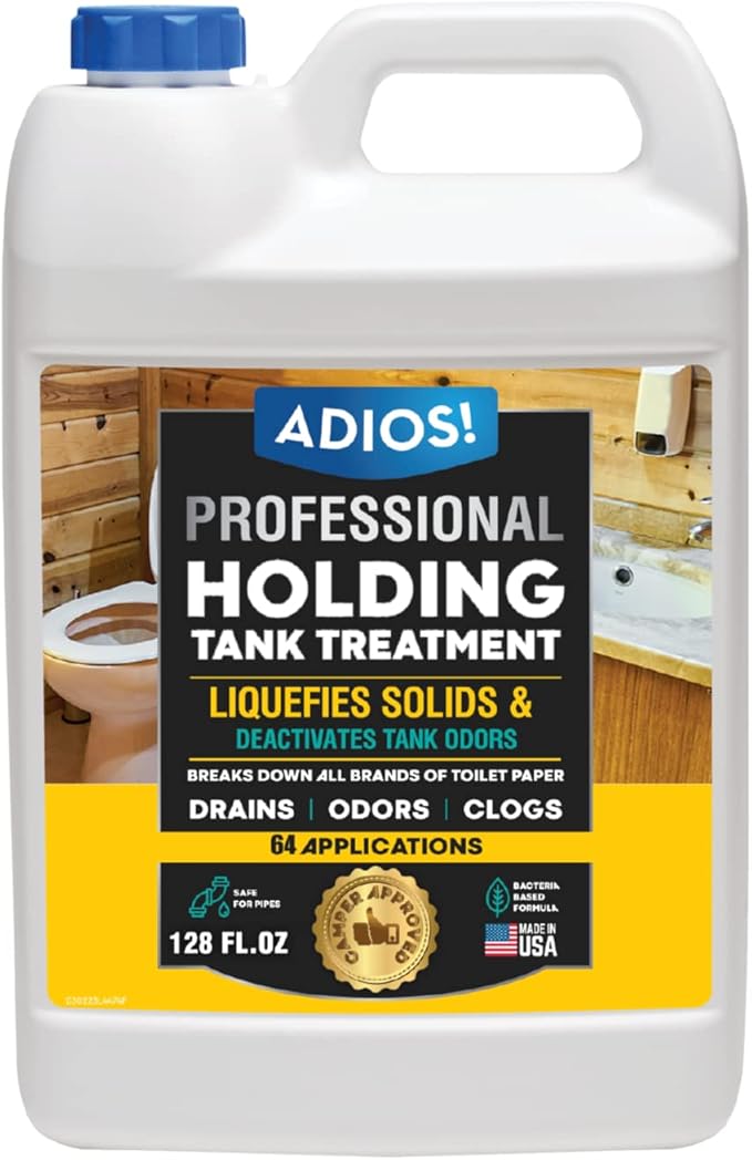 ADIOS! RV Holding Tank Treatment and Deodorizer - Digests Waste, Tissue, Paper for Gray and Black Tanks - 1 Gallon (128oz)