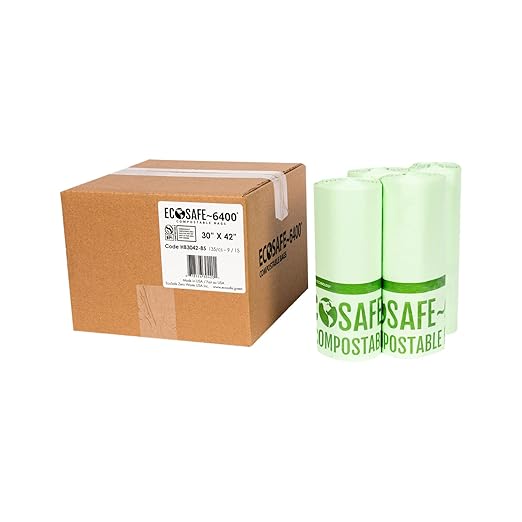 EcoSafe-6400 HB3042-8 Certified Compostable Bag - 30x42” Green Bags for 35 Gallon Bin - Extra Strong Leak, Puncture and Tear Resistant Food Scraps Bin Liners, Pack of 135
