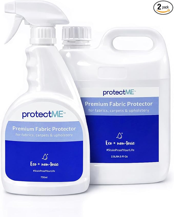 protectME Fabric Protector Spray Bundle - 25.4 oz + 84.5 oz - Non Toxic, Odorless Upholstery & Fabric Stain Guard for Couch, Carpet, Shoes, Sofa, Furniture - Water-Based & Long-Lasting Protection
